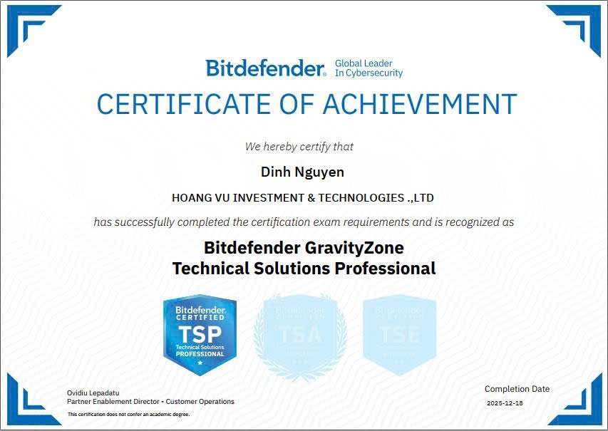 Dinh Nguyen – Bitdefender GravityZone Technical Solutions Professional