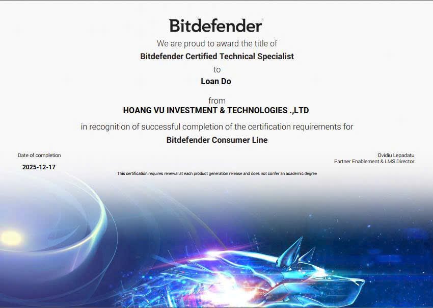 Loan Do – Bitdefender Certified Technical Specialist (Consumer Line & Service Providers Portfolio)