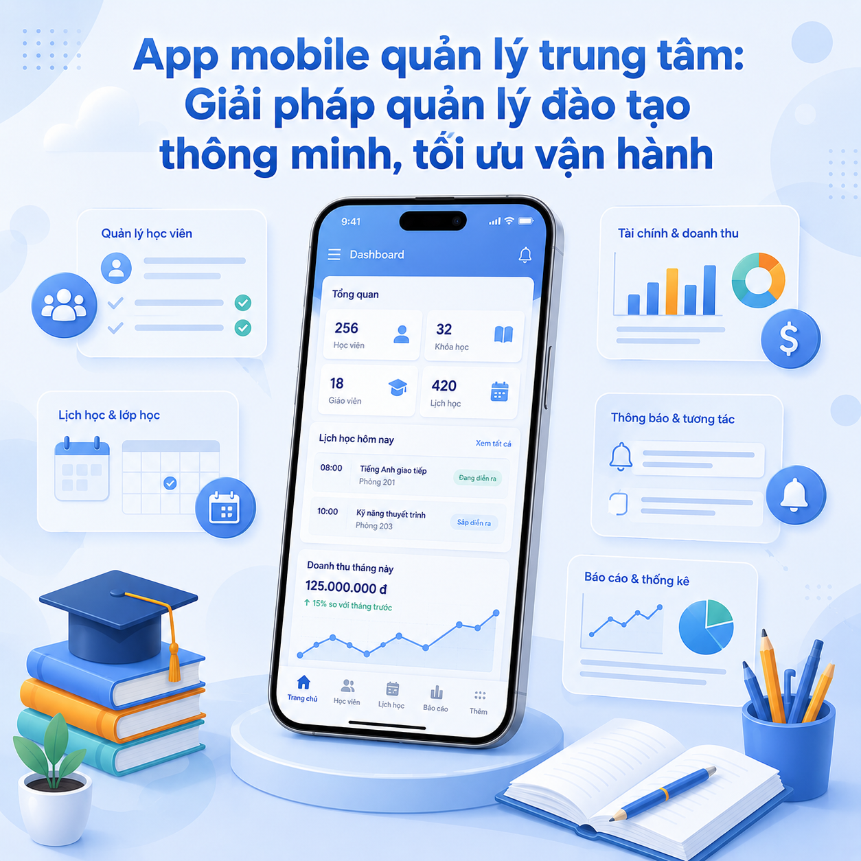 App mobile quản lý trung tâm: Giải pháp quản lý đào tạo thông minh, tối ưu vận hành